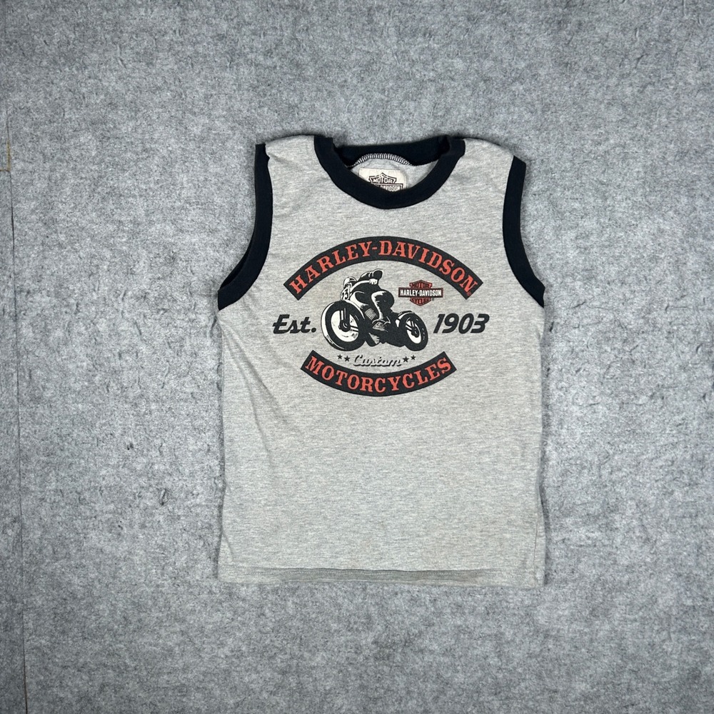 Harley-Davidson Tank Top Boys Size 5 Gray Custom Motorcycles Biker Graphic
